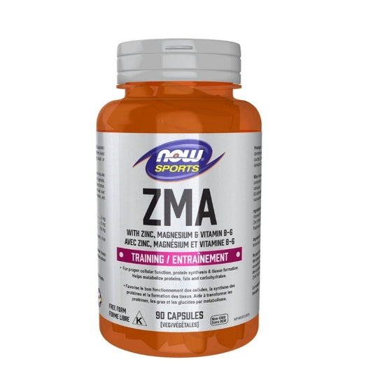 now sports zma zinc magnésium vitamine b-6 entraînement favorise bon fonctionnement cellules synthèse protéines formation tissu  forme libre sans ogm 90 capsules