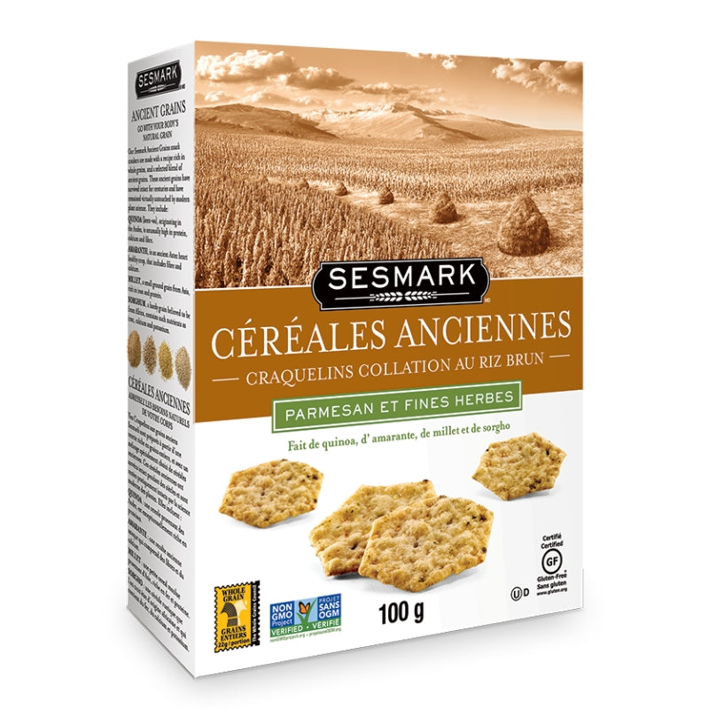 Sesmark - Céréales craquelins au riz brun - Parmesan et fines herbes - 100 g