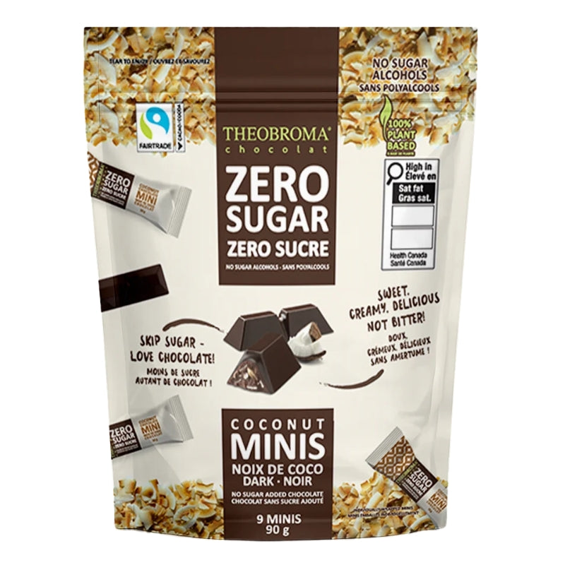 Theobroma - Minis barres chocolat noir - Noix de coco zero sucre - 90 g