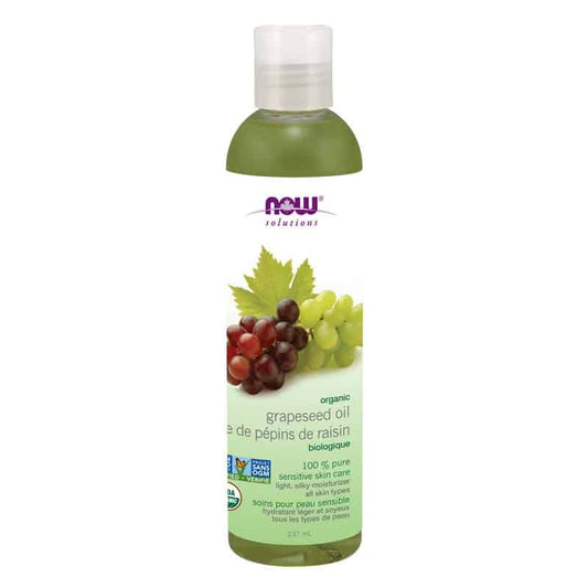 now huile pépins de raisin biologique 100% pure soins pour peau sensible hydratant léger soyeux tous types de peau 237 ml
