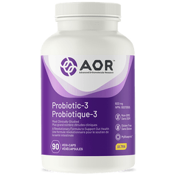 AOR Probiotique 3 600 mg formule révolutionnaire pour le soutient de la santé intestinale sans ogm sans gluten 90 végécapsules