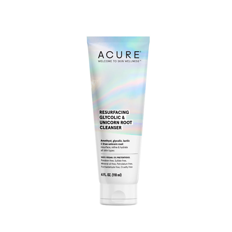 acure resurfacing glycolic unicorn root cleanser amethyst glycolic lactic and true unicorn root vegan 118 ml
