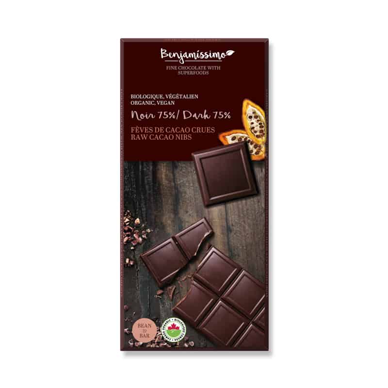 Dark Chocolate 75% - Raw cacao nibs