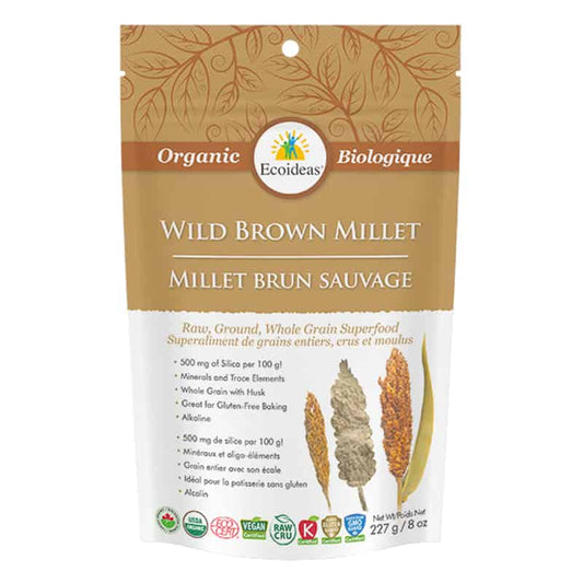 Ecoideas millet brun sauvage biologique superaliment de grains entiers, crus et moulus vegan sans ogm 227 g