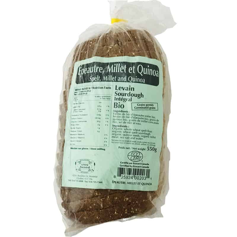 PAIN ÉPEAUTRE-MILLET ET QUINOA FOURNIL ANCESTRAL 550GR||Spelt Millet & Quinoa - Sourdough - Organic