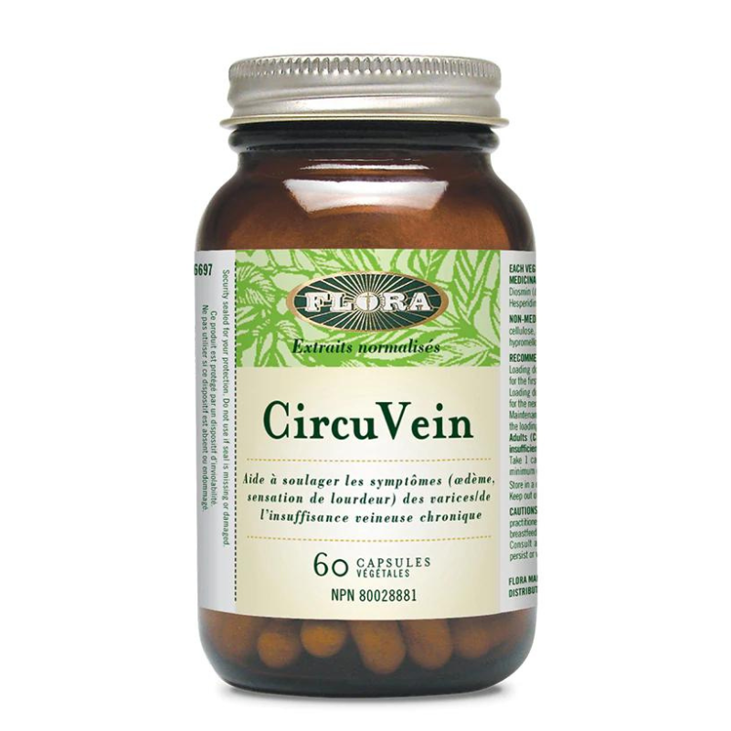 Flora circu Vein aide a soulager les symptômes œdème sensation de lourdeur des varices de l'insuffisance veineuse chronique sans gluten sans produits laitiers végétalien 60cap