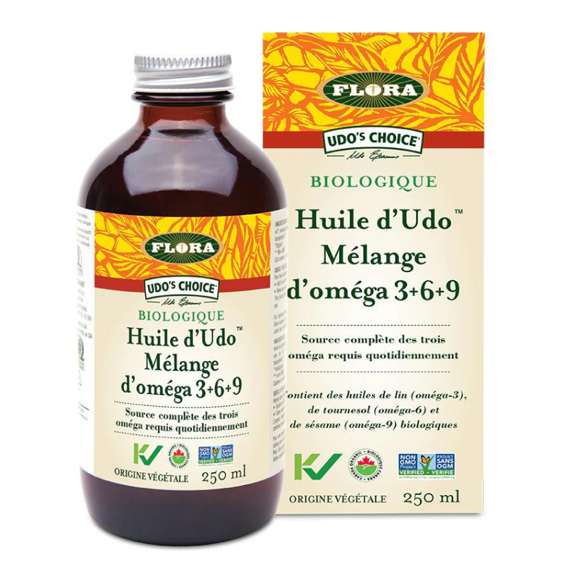Flora Huile d'Udo Mélange 3-6-9 biologique Source complète des trois Oméga requis quotidiennement 250 ml