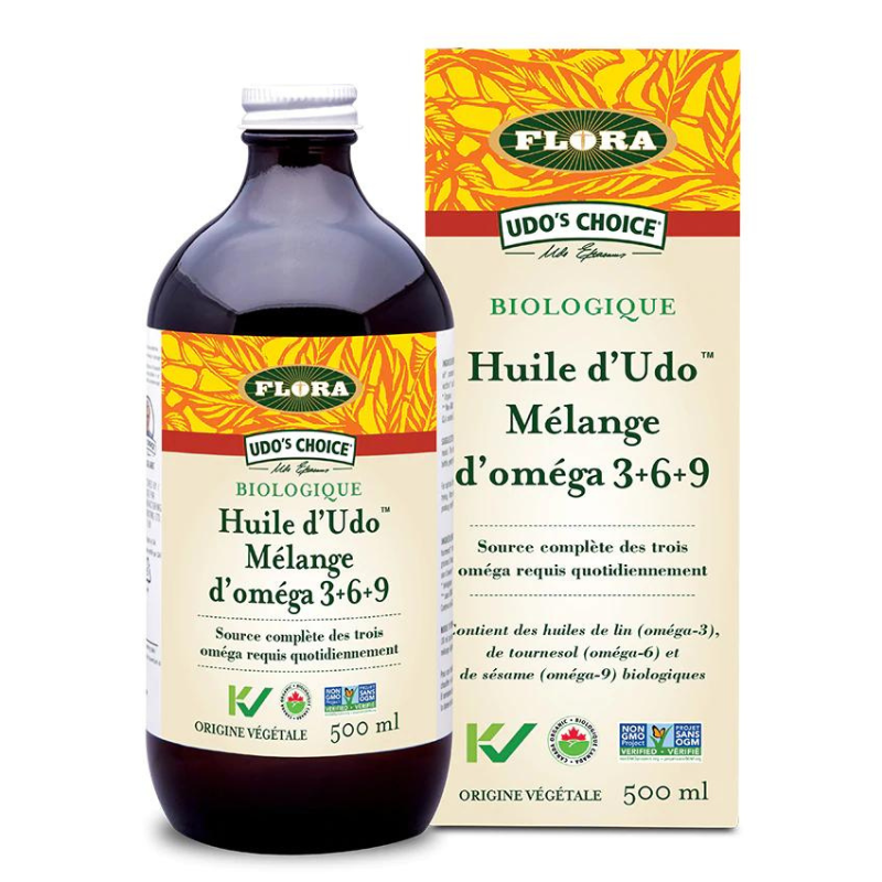 Flora Huile d'Udo Mélange 3-6-9 biologique Source complète des trois Oméga requis quotidiennement 500 ml