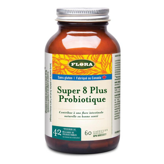 Flora Super 8 plus probiotique Contribue à une flore intestinale naturelle en bonne santé sans gluten 60 capsules