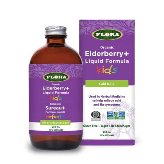 Flora Sureau+biologioque Formule liquide enfants Rhume et grippe sans gluten végétalien sans sucre ajouté 250 ml