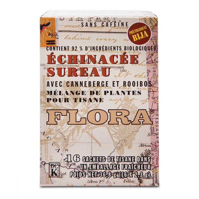 Flora Échinacea sureau avec canneberge et rooibos mélange de plantes pour tisane sans caféine 16 sachets