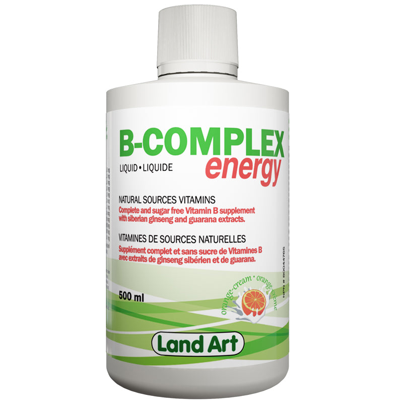 Land Art b complex energy liquide vitamines de sources naturelles saveur orange crème 500 ml