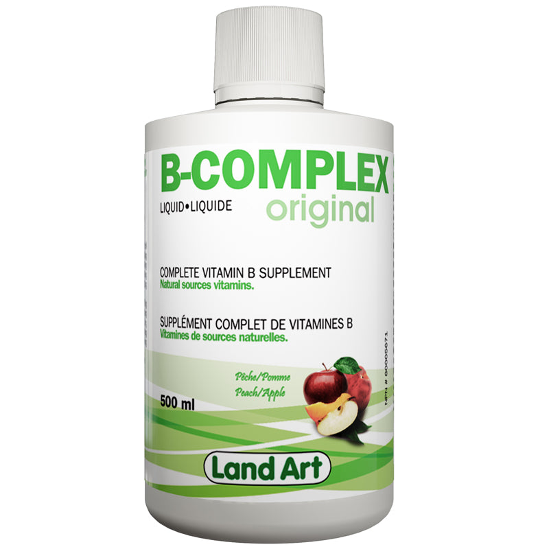Land Art b complex original liquide supplément complet de vitamine b saveur pêche pomme 500 ml