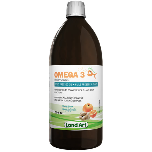Land Art omega 3 liquide huile pressée a froid saveur orange gingembre 500 ml