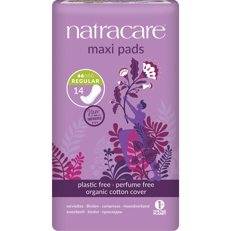 Natracare maxi pads serviettes hygiénique naturelles absorption régulier  sans plastique biologique sans parfum 14