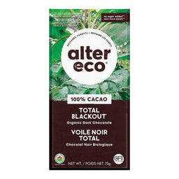 Alter Eco Chocolat Noir Bio Voile Noir Total 100% Cacao Sans sucre ajouté
