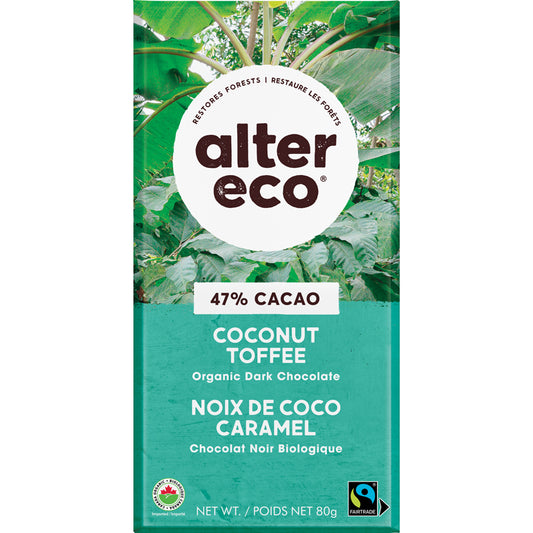 Alter eco Chocolat noir biologique - Noix de coco et caramel Dark organic chocolate - Coconut Toffee