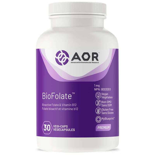 AOR Biofolate 1 mg folate bioactif et vitamine b12 végétalien sans ogm sans gluten myblueprint 30 végécapsules