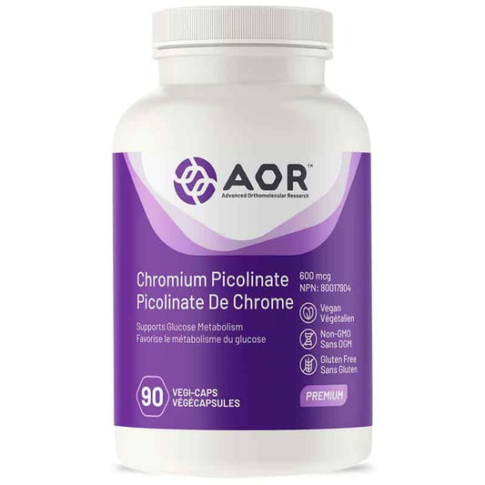 AOR Picolinate de chrome 600 mcg favorise le métabolisme du glucose végétalien sans ogm sans gluten 90 végcapsules