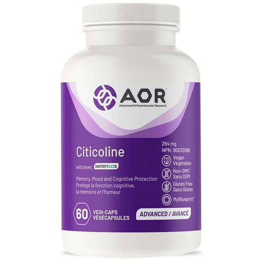 AOR citicoline 264 mg protège la fonction cognitive la mémoire et l'humeur végétalien sans ogm sans gluten 60 végécapsules