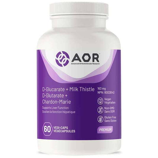 AOR D-Glutarate + chardon-marie 163 mg soutient la fonction hépatique végétalien sans ogm sans gluten 60 végécapsules