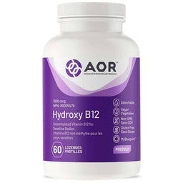 AOR Hydroxy B12 1000 mcg vitamine b12 non méthylée pour les corps sensibles absorbable végétalien sans ogm sans gluten 60 pastilles lozenges