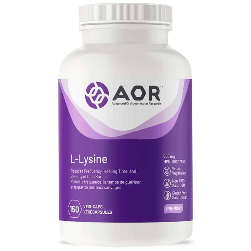 AOR L-Lysine 500 mg réduit la fréquence le temps de guérison et la gravité des feux-sauvages végétalien sans ogm sans gluten 150 végécapsules 