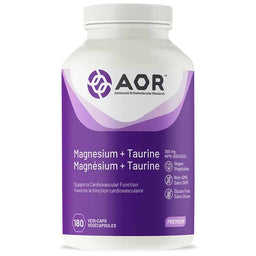 AOR Magnésium + taurine 365 mg favorise la fonction cardiovasculaire végétalien sans ogm sans gluten 180 végécapsules