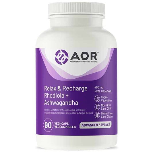 AOR Relax et recharge rhodiola + ashwagandha 400 mg soulage les symptômes du stress et de la fatigue mentale végétalien sans ogm sans gluten 90 végécapsules 