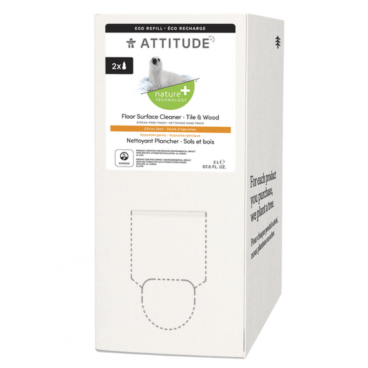 attitude recharge 2 litres Nature + Nettoyant Plancher - Sols Et Bois - Zeste D'Agrumes