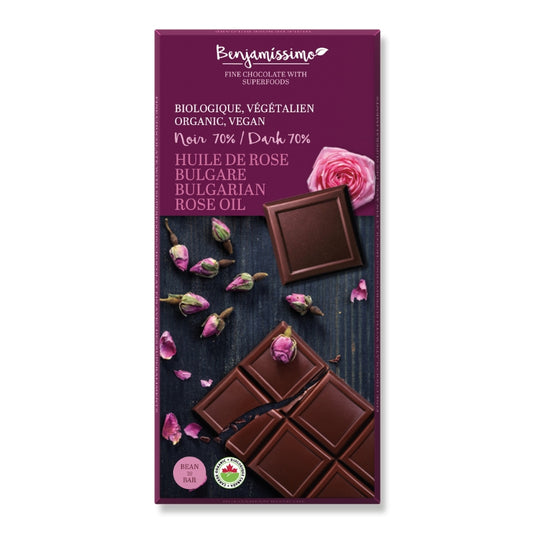 Benjamissimo Chocolat Noir Végane À L'Eau De Rose Bulgare 70 % Cacao