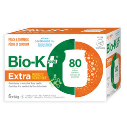 Bio-K plus Extra Probiotique végétalien à boire avec Cereboost Pêche et Curcuma Avoine Graines de citrouilles 80 millions
