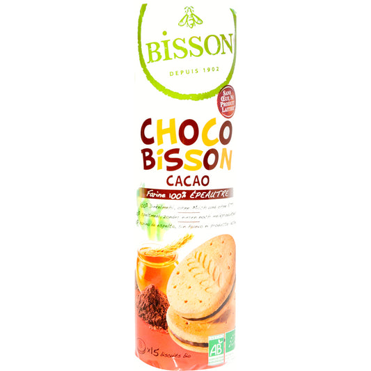 Bisson Biscuits Choco Fourrés Cacao Biologique Farine d'épautre sans Produits laitiers Sans oeufs 