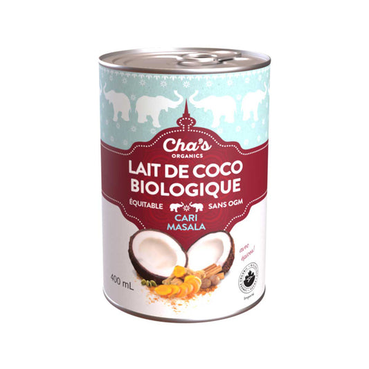 Cha's organics lait coco biologique cari masala équitable sans ogm 400 ml