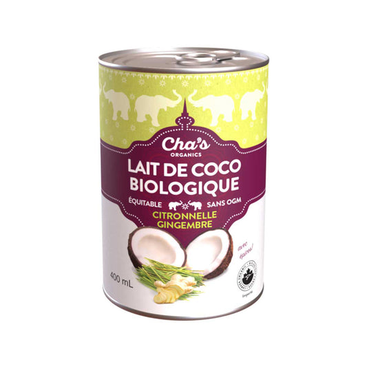 Cha's organics lait coco biologique citronnelle gingembre équitable sans ogm 400 ml