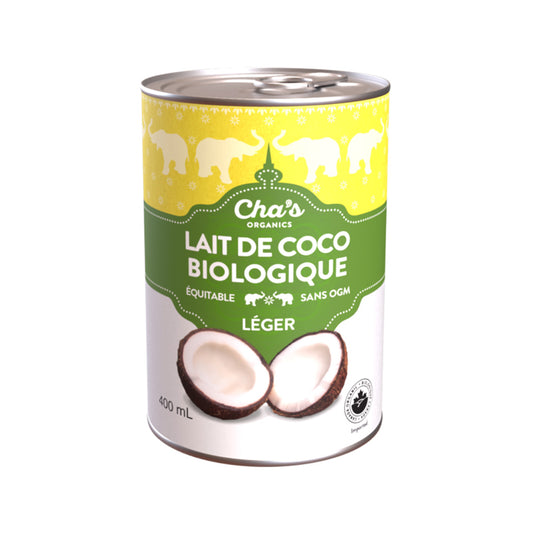 Cha's organics lait coco biologique léger équitable sans ogm 400 ml