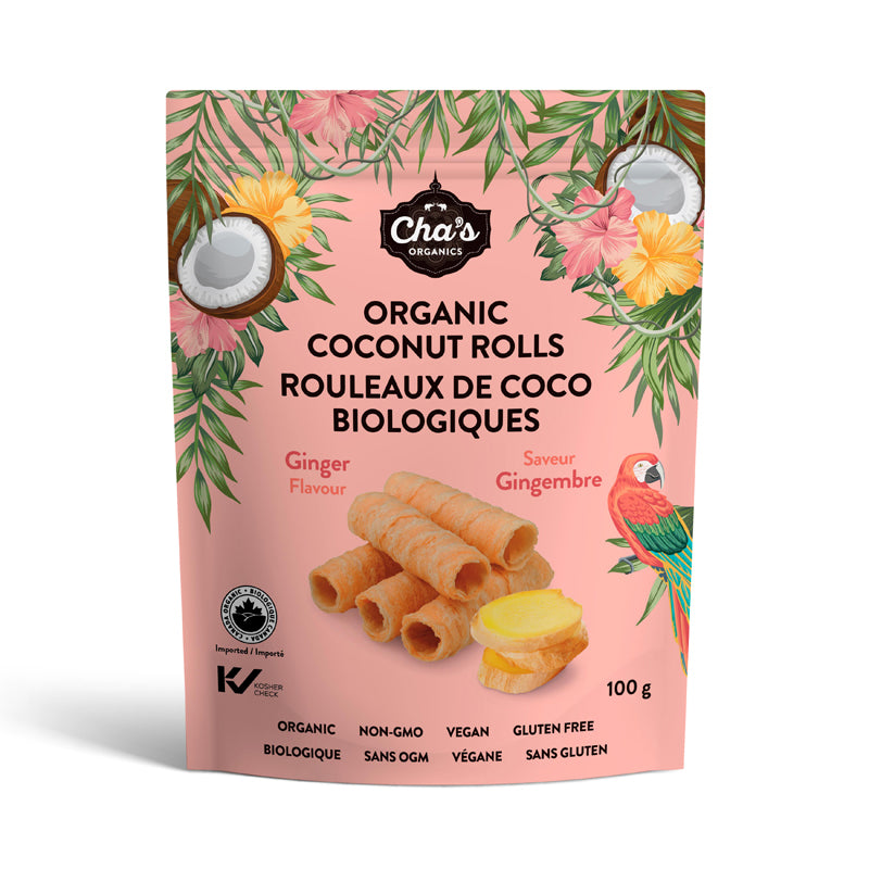 Cha's Organic Rouleaux De Coco Saveur Gingembre Biologique Végane Sans gluten Sans OGM