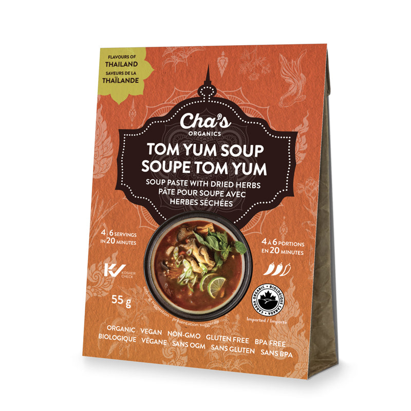 Cha's organics soupe tom yum pa^te soupe herbes séchées biologique végane sans ogm sans gluten sans bpa 55 g