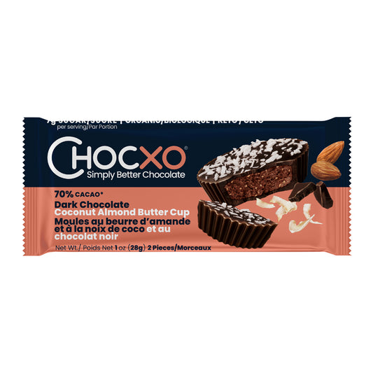 Chocxo Cétogène chocolat noir 70% cacao beurre d'amandes Noix de coco Biologique