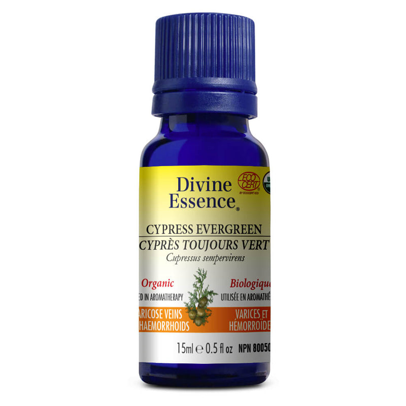Divine essence huile essentielle cyprès toujours vert biologique varices et hémorroïdes 15 ml 