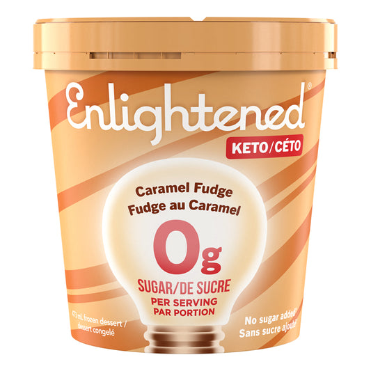 enlightened céto keto cétogène crème glacée dessert congelé sans sucre ajouté 0 g de sucre par portion fudge au caramel