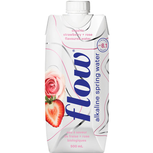 flow eau source naturellement alcaline 100% saveur fraise + rose biologiques 500 ml