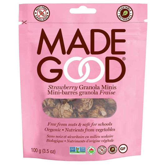 made good mini-barres granola fraise sans noix sécuritaire milieu scolaire biologique nutriments origine végétale sans ogm sans gluten 100 g