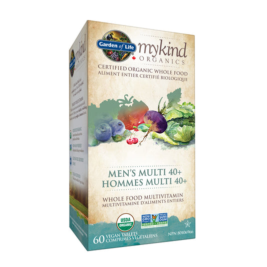 Garden of life mykind organics  hommes multi 40+ multivitamine d'aliments entiers biologique 60 comprimés végétaliens