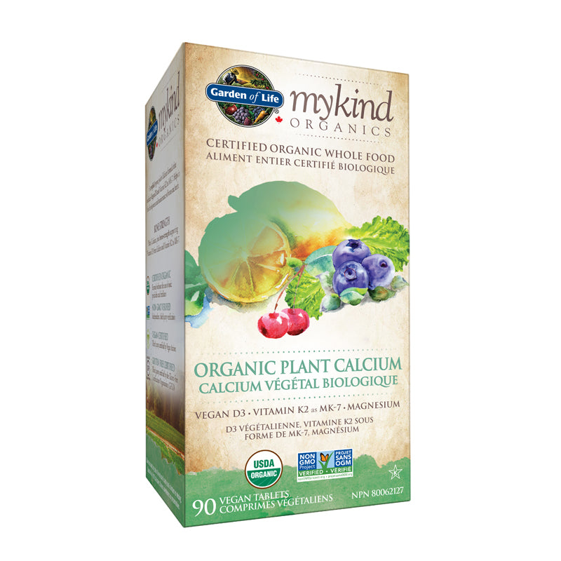 Garden of life mykind organics calcium végétal biologique d3 végétalienne vitamine k2 sous forme de mk-7 magnésium 90 comprimés végétaliens