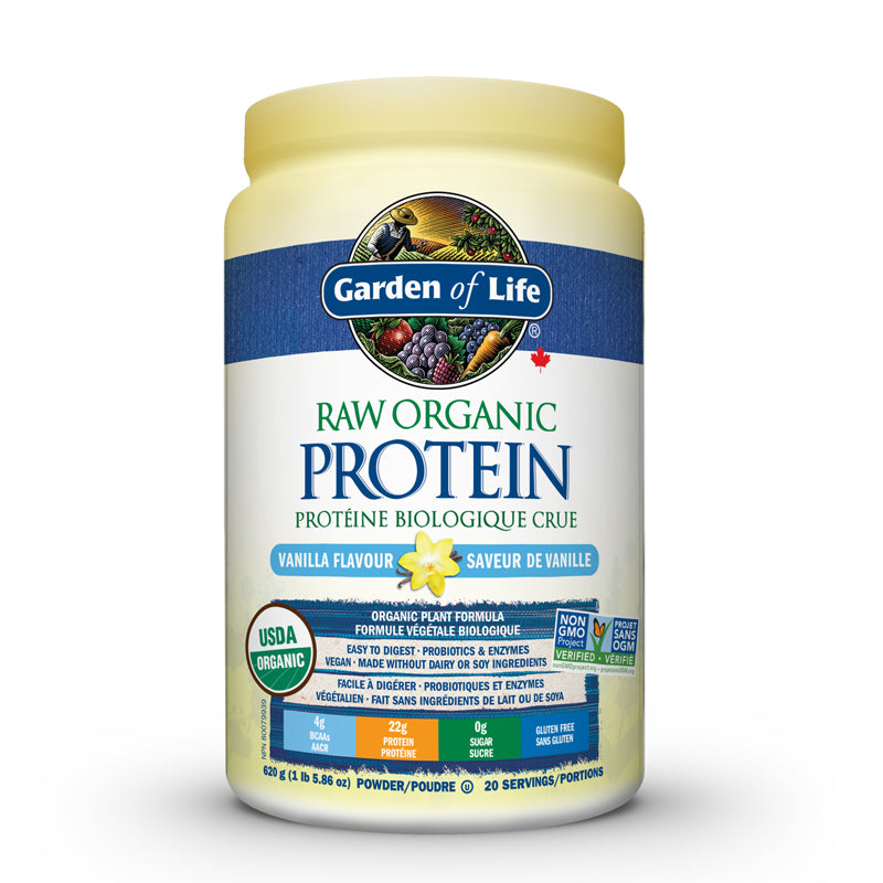Garden of life protéine biologique crue sans gluten saveur vanille 620 g 