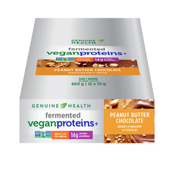 Genuine Health barre fermentée veganproteins+ beurre d'arachides et chocolat sans gluten 15g protéines 55g