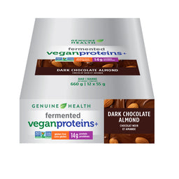 Genuine Health barres fermentés veganproteins+ chocolat noir et amande sans gluten 14 g protéines 55 g