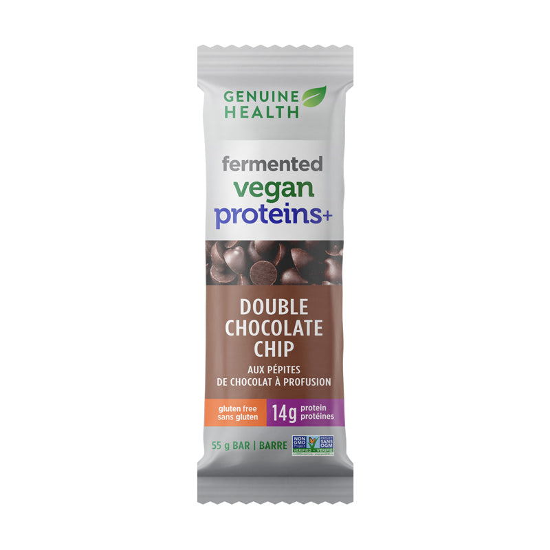 Genuine Health barres fermentées veganproteins+ pépites chocolat à profusion sans gluten sans ogm 15g protéines 55g