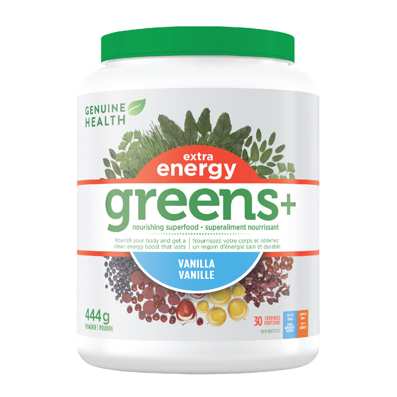 Genuine Health Greens+ Extra Energy Vanille Sans gluten